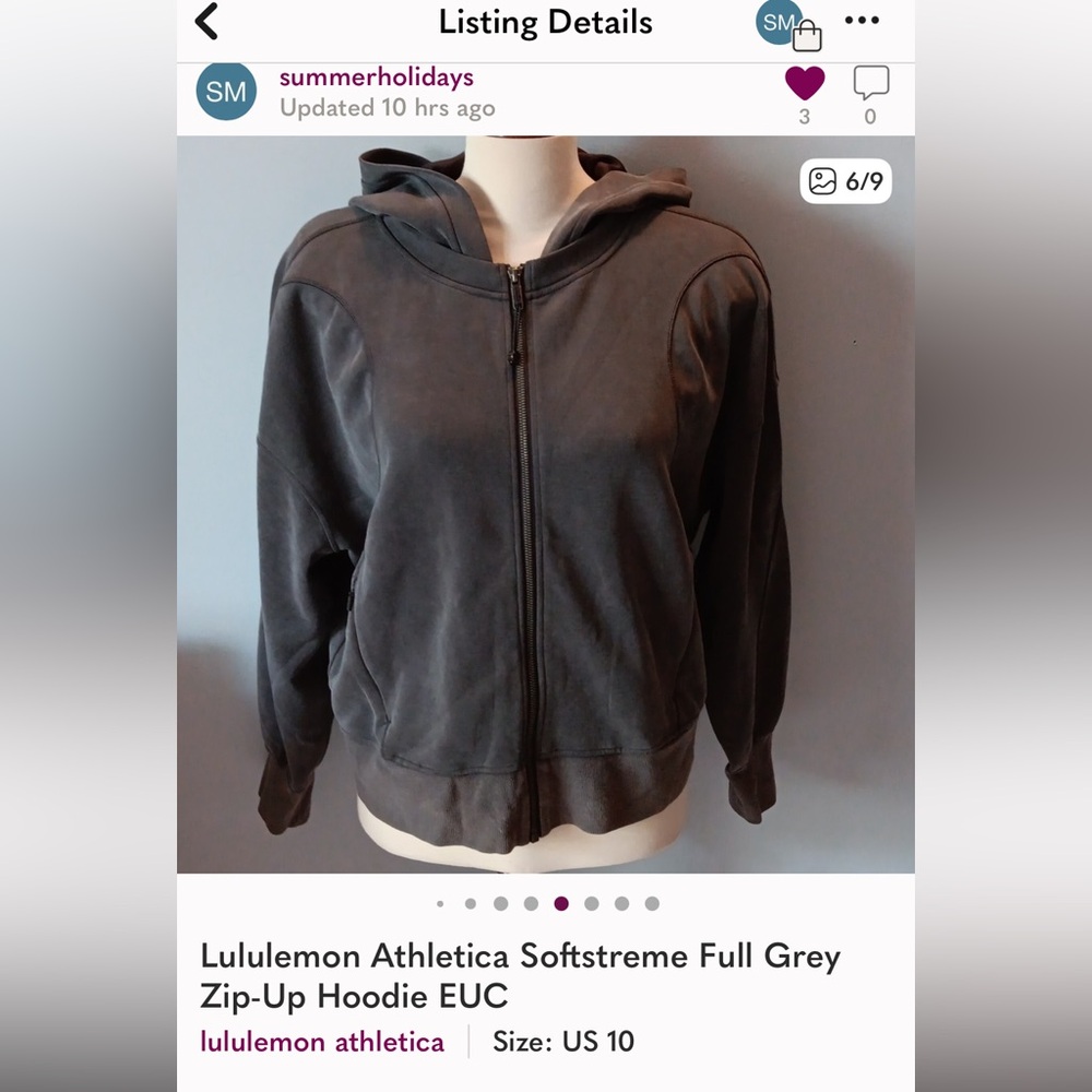 Lululemon Athletica Softstreme Full Grey Zip-Up Hoodie.